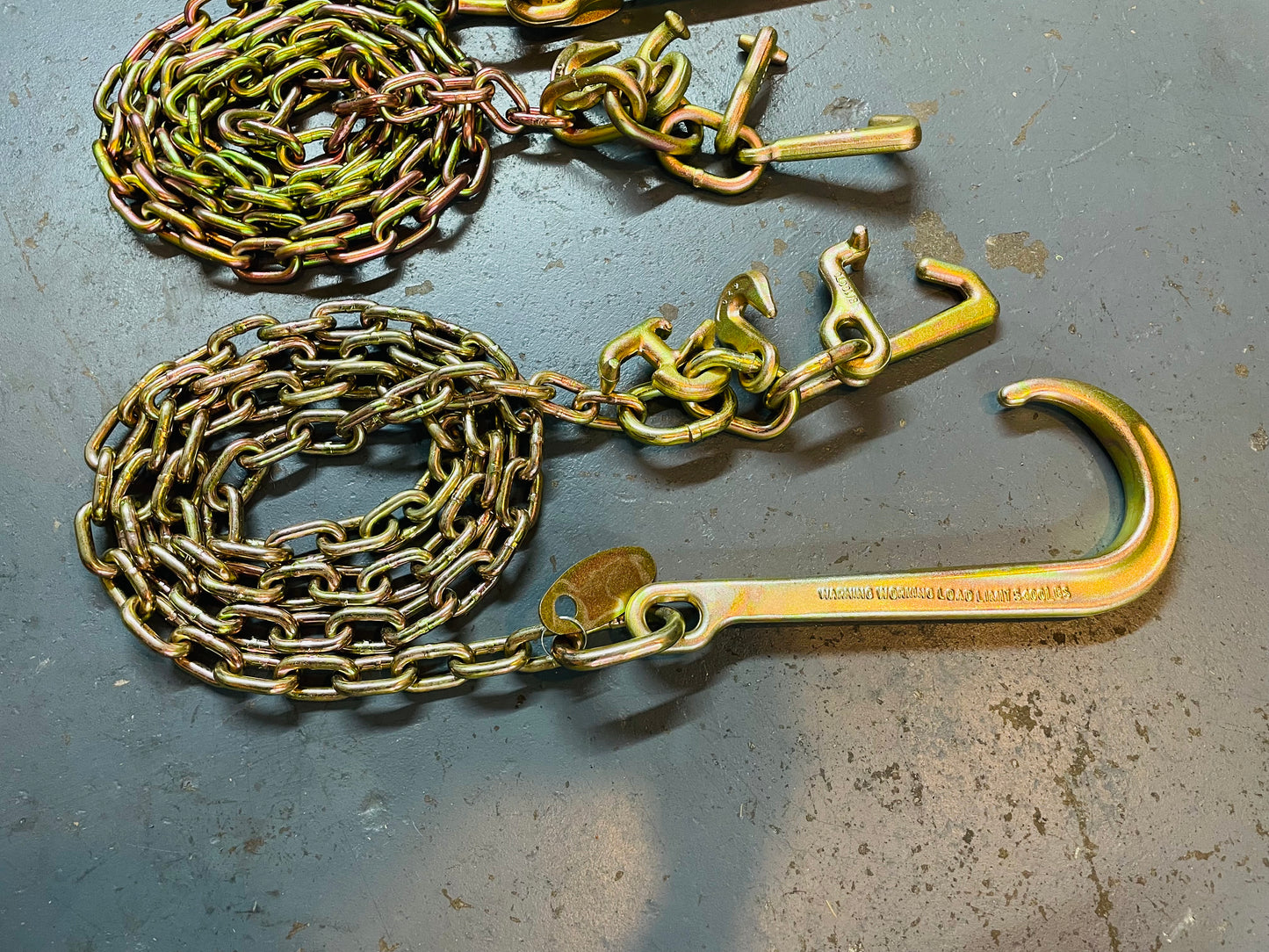 2 Pack of 5/16" X 10' Safety Chains with 15" J Hook and RTJ Cluster Hooks