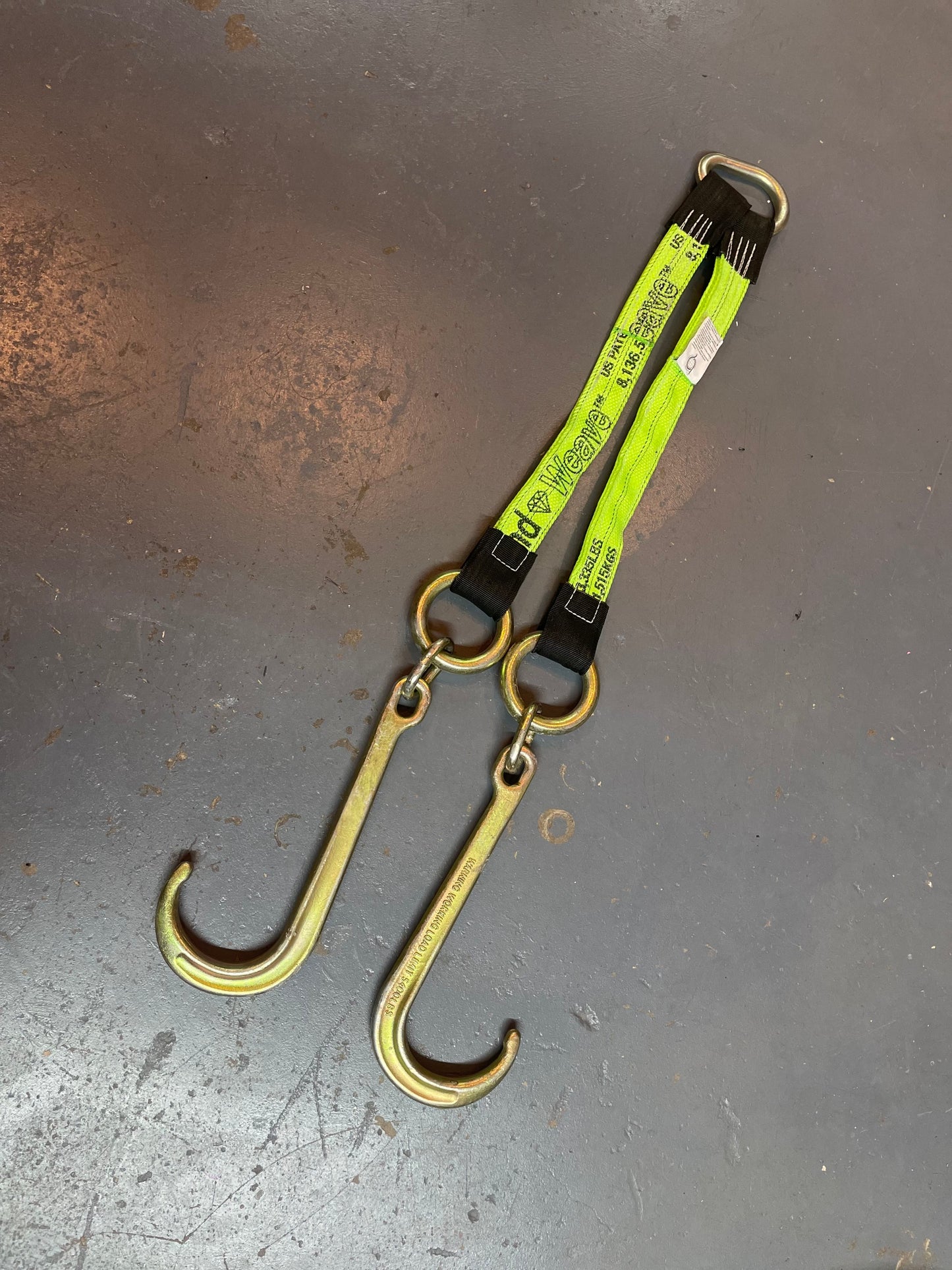 HI-VIZ Green 24" DIAMOND WEAVE Towing V-Bridle Strap with Big 15" Forged J-Hooks