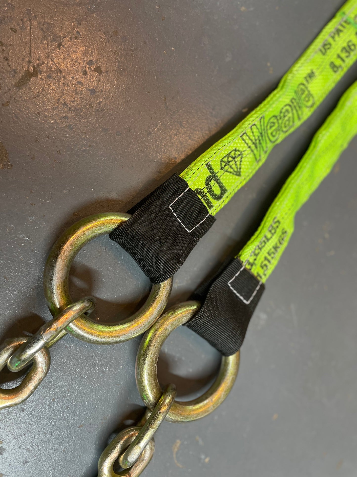 HI-VIZ Green 24" DIAMOND WEAVE Towing V-Bridle Strap with Big 15" Forged J-Hooks