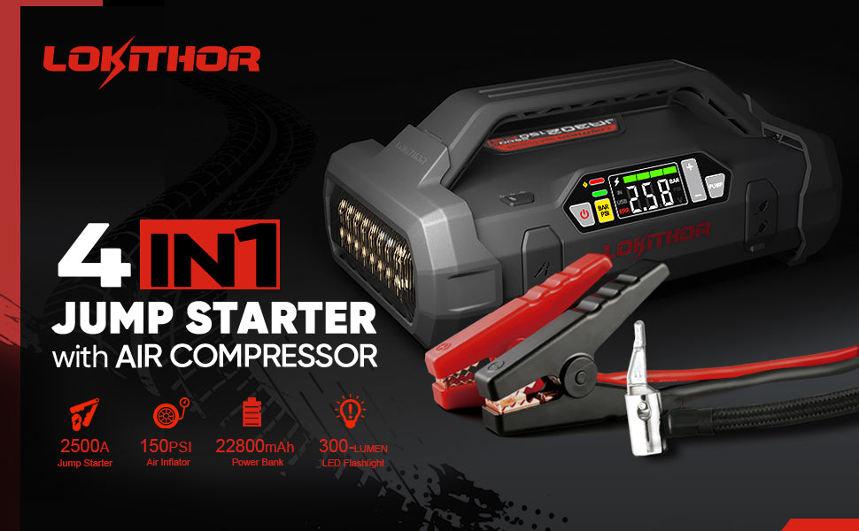 Lokithor JA302 2500A 4-in-1 Lithium Jump Starter with 150PSI Air Compressor