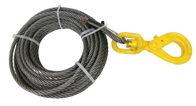 3/8 x 65' Fiber Core Winch Cable with Self Locking Swivel Hook