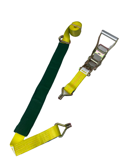 10ft Ratchet Wheel Strap with Double J Wire Hook and 2 ft Low Profile Sleeve