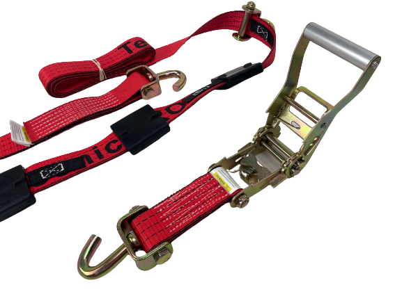 Red TECNIC PRO Swivel-J Ratchet Wheel strap with Tread Grabs