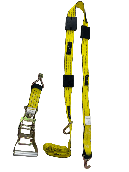 Yellow TECNIC 3-point Car hauler wire hook Ratchet wheel strap