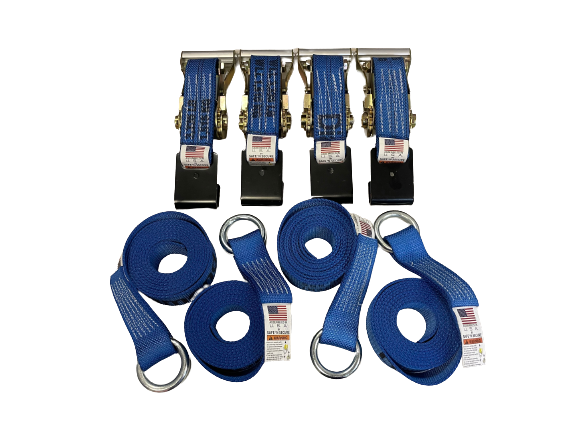 4PK Lasso Straps with Flat Hook Ratchets for Flatbed