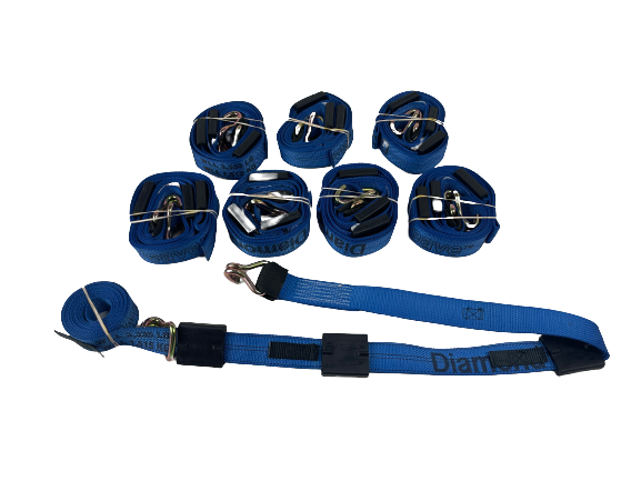 8PK of 12 ft Wheel Straps with Wire Hooks and Rubber Cleats