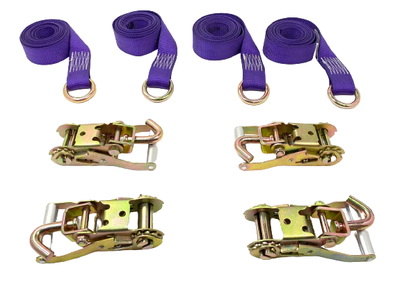 4PK Steel Ring Lasso straps with Swivel J Ratchets