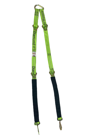 57" Diamond Weave Webbing Towing V-Bridle Strap with Twisted Snap Hooks & Adjustable length Delta Rings