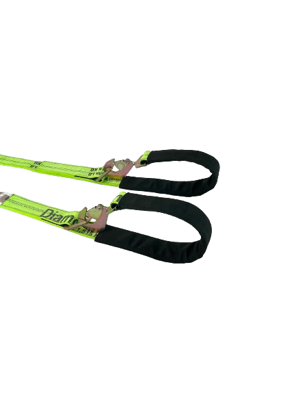 57" Diamond Weave Webbing Towing V-Bridle Strap with Twisted Snap Hooks & Adjustable length Delta Rings