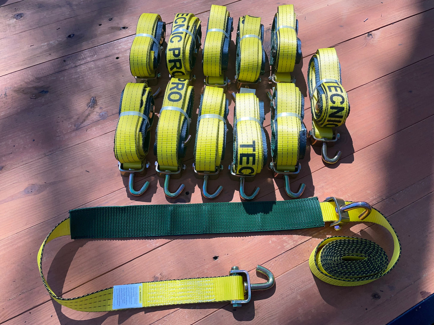 12 Pack Yellow 14ft Straps with Low Profile Sleeve and Swivel J hooks