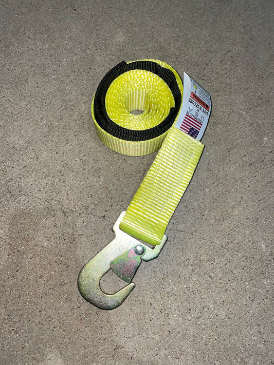 Yellow Wheel Lift Snap Hook strap w/ Codura sleeve 2" X 8'