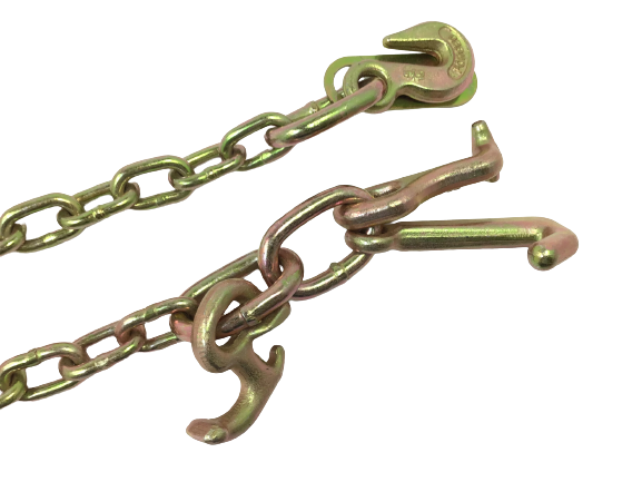 5/16" x 8' G70 Auto Transport FLATBED Chain with RTJ Cluster Hooks and Grab hook