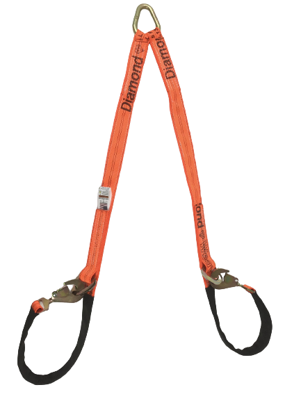 57" Diamond Weave Webbing Towing V-Bridle Strap with Twisted Snap Hooks & Delta Rings